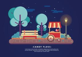 Nighttime Candy Floss Food Cart Vector Illustration