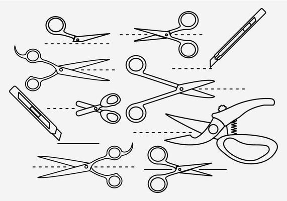 Cut Here Line Icons Vector