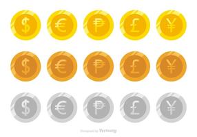 Flat Vector Coins Of Different Currencies