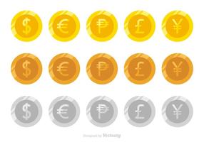 Flat Vector Coins Of Different Currencies