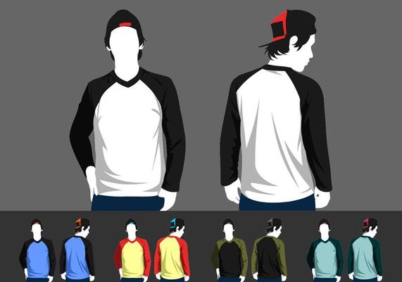 V-Neck Long Sleeve Raglan Model Vector