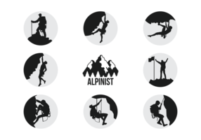 Alpinists Climbers Silhouettes Vector