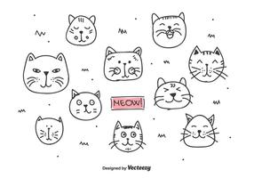 Doodle Cats Heads Vector