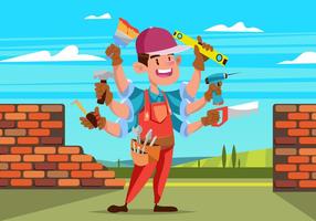 Tradesman Handyman Holding Lots Of Tools vector