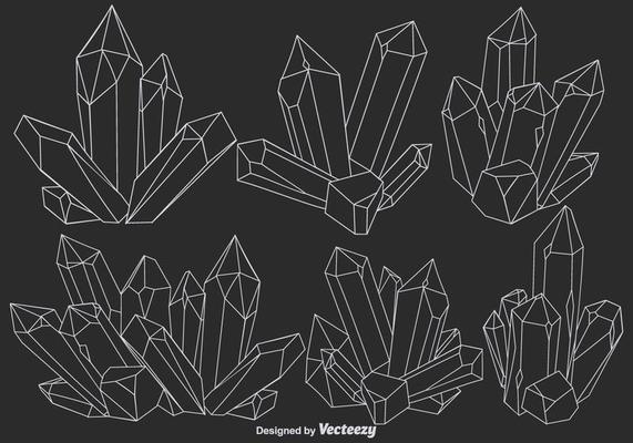 Vector Line Quartz Crystal Icons Set