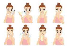 Free Young Women Apply Facial Mask  Vector