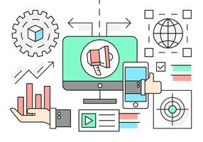 Iconos de Marketing Lineal y Startup vector