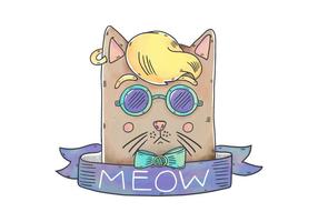 Funny Hipster Cat Character With Ribbon And Meow Phrase  vector