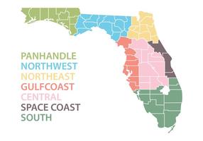 Florida Map with Regions Vector