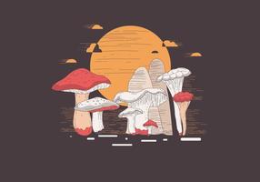 Mushrooms with a Lithograph Style Vector