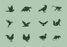 Iconos De Animales Con Estilo Litografía vector