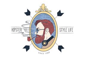 Hipster Man With Long Beard Smoking Wearing Glasses With Ribbons vector