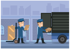 Movers Putting Boxes into Truck Illustration Vector