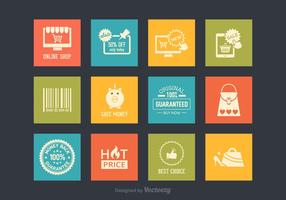 Retro Compras Y Comercio Electrónico Icons Vector