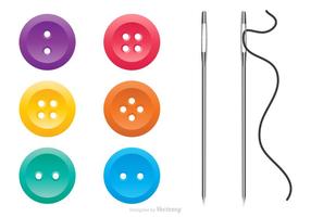 Colorful Garment Buttons And Sewing Needles Vector Set