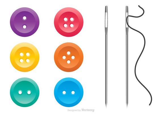 Colorful Garment Buttons And Sewing Needles Vector Set