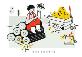 Peasant Crop Selecting And Farming Livestock Vector Illustration