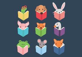 Set Of Animals Reading A Book vector