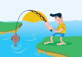 Man Fishing for a Flounder Fish Vector 