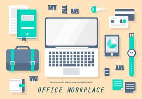 Free Flat Office Workplace Vector Illustration