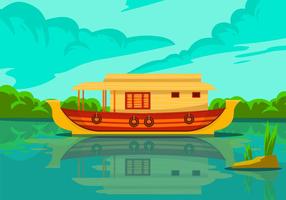 Kerala Houseboat Vector Background Illustration