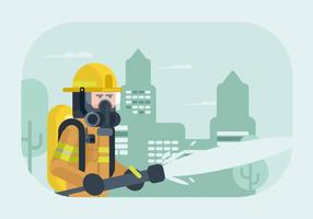 Bombero, respirador, Ilustración vector