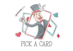 Circus Magician With Playing Cards And Rabbit In Hat vector