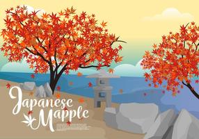 Japanese Maple in River Side Vector Illustration