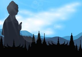 Silhouette Of Buddah In The Temple Vector 