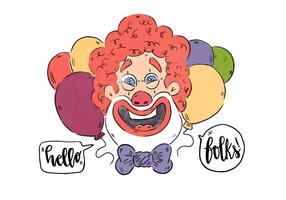 Funny Smiling Clown With Red Afro And Balloons vector