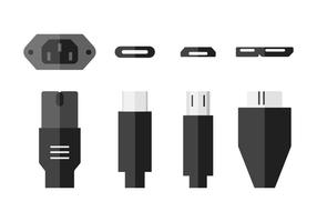 Computer plug in and port set icons vector