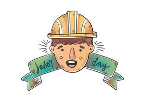 Watercolor Worker Man With Hard Hat And Ribbon for Labor Day Vector 