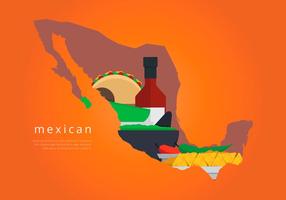 Mexico Map with Traditional Food Vector 