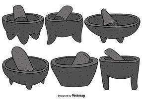 Vector Set Of Mexican Molcajete With Pestle