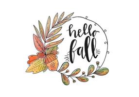 Fall Flowers And Leaves Wreath Vector 