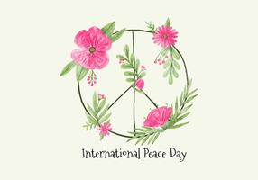 Vector Watercolor Symbol Peace With Flowers for Peace Day