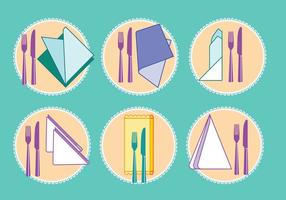 Set of Serviette or Napkin with Fork and Knife on Top View vector