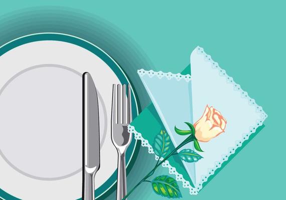 Close up of Plate with Knife and Fork and a Serviette