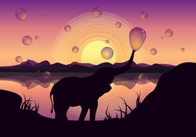 Cute Elephant Blowing Bubbles Free Vector