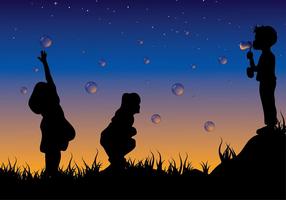 Kids Playing Bubble Free Vector