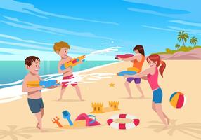 Beach Watergun Fight Vector 