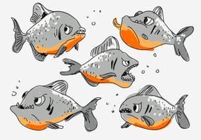 Wild Angry Piranha Hand Drawn Cartoon Vector Illustration