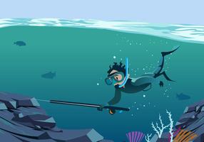 Spearfishing Underwater Vector Scene 