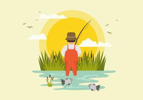 Man Fishing Piranha Illustration Vector