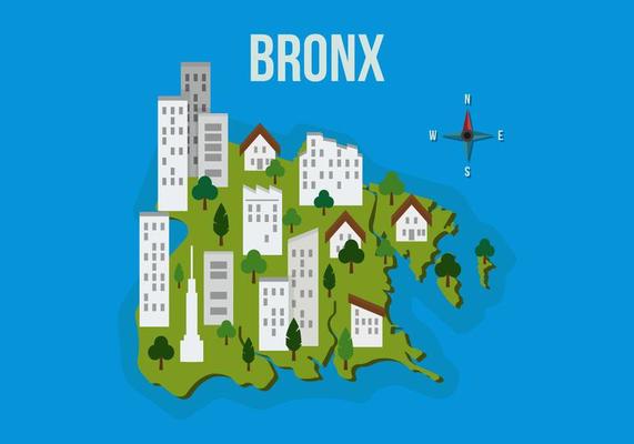 Bronx Map With Building Vector Illustration 