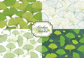 Set Of Ginkgo Biloba Seamless Pattern vector