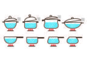 Pots with Boiling Water Icon Vectors 