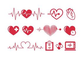 Heartbeats Cardiograma Vector Iconos