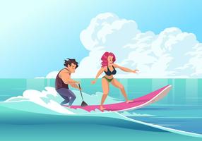 Couple On Paddleboard Vector Illustration 