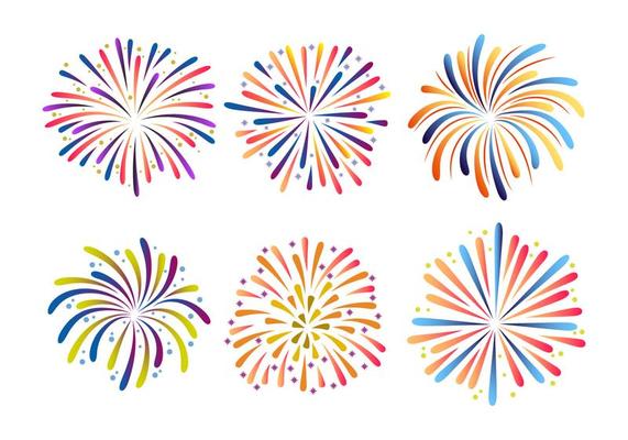 Colorful Fireworks Collection Vector Illustration